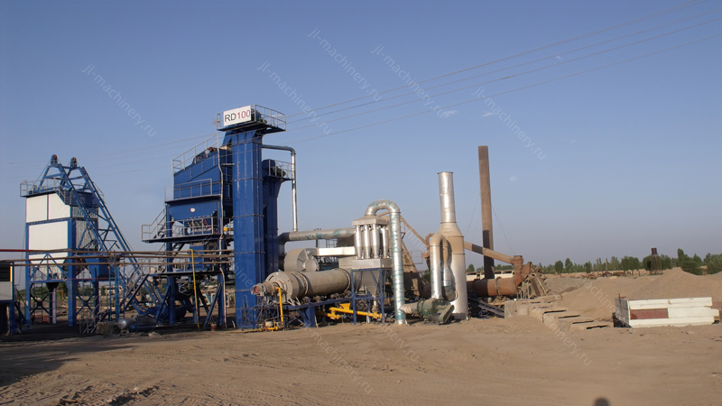 Línea de producción JL1200 de ciclo discontinuo forzado de 100 toneladas por hora de equipo de mezcla de asfalto en Uzbekistán